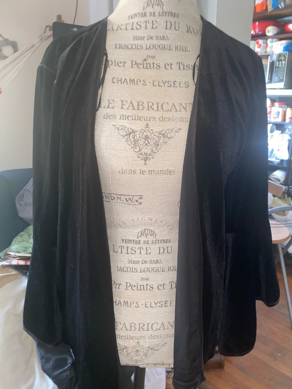 Dalia Black Velvet Open-Front Cardigan